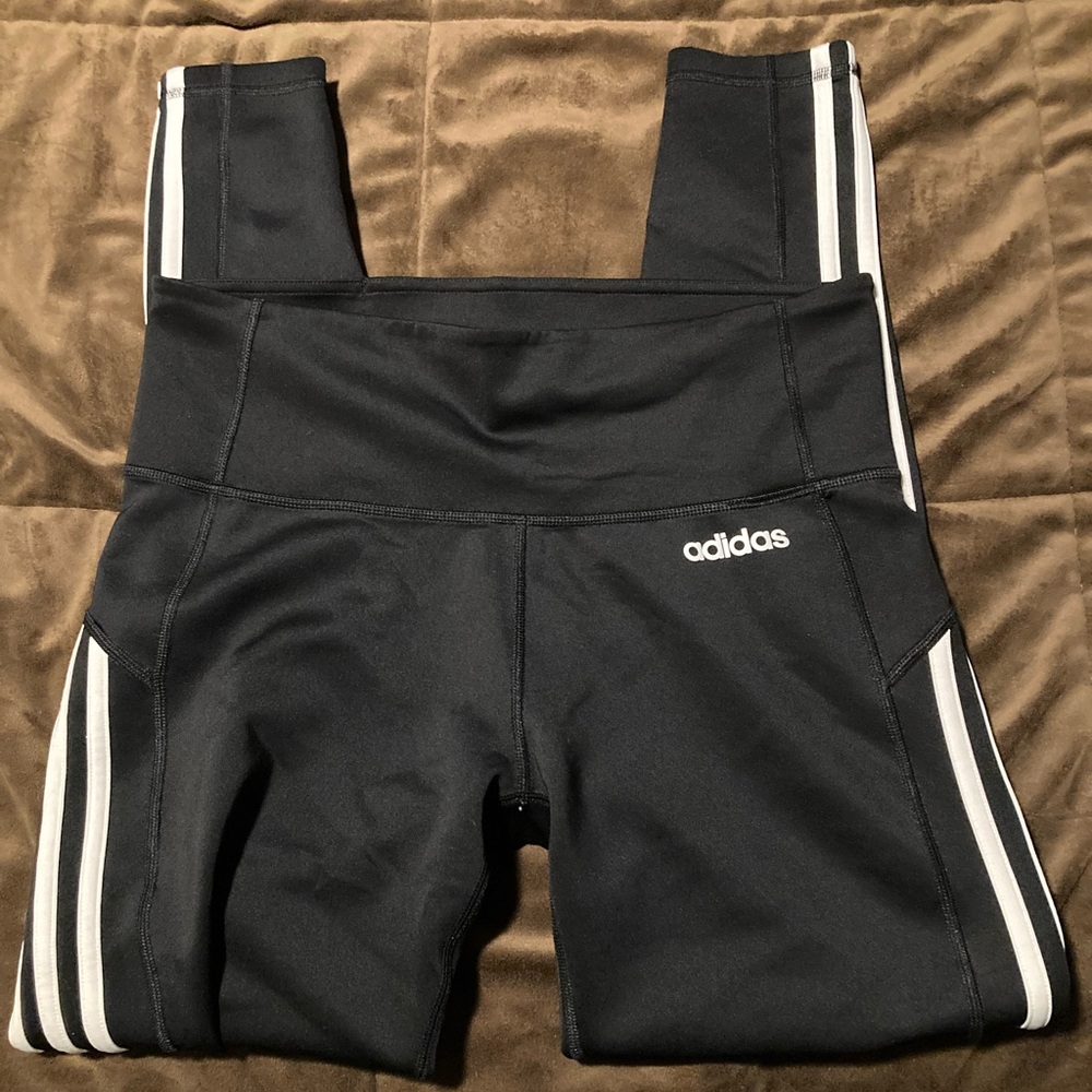 Adidas brand, climalite size medium, black and white, workout leggings